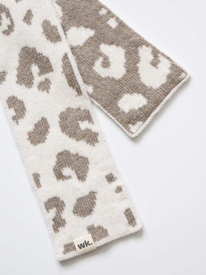 light brown and cream skinny merino wool leopard print scarf - Woolkind