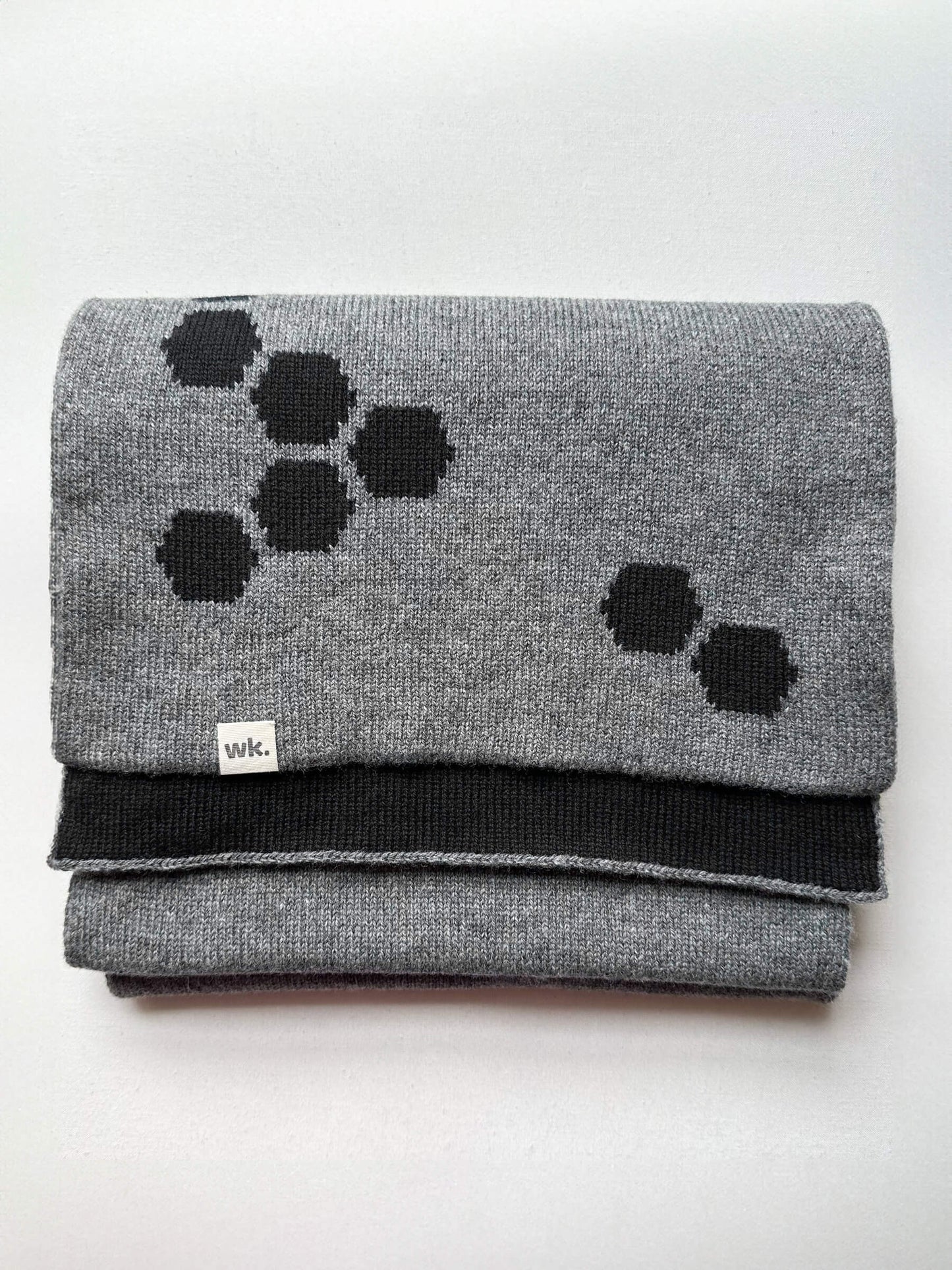 custom reversible merino wool scarf with hneycomb design in dark grey and dark navy