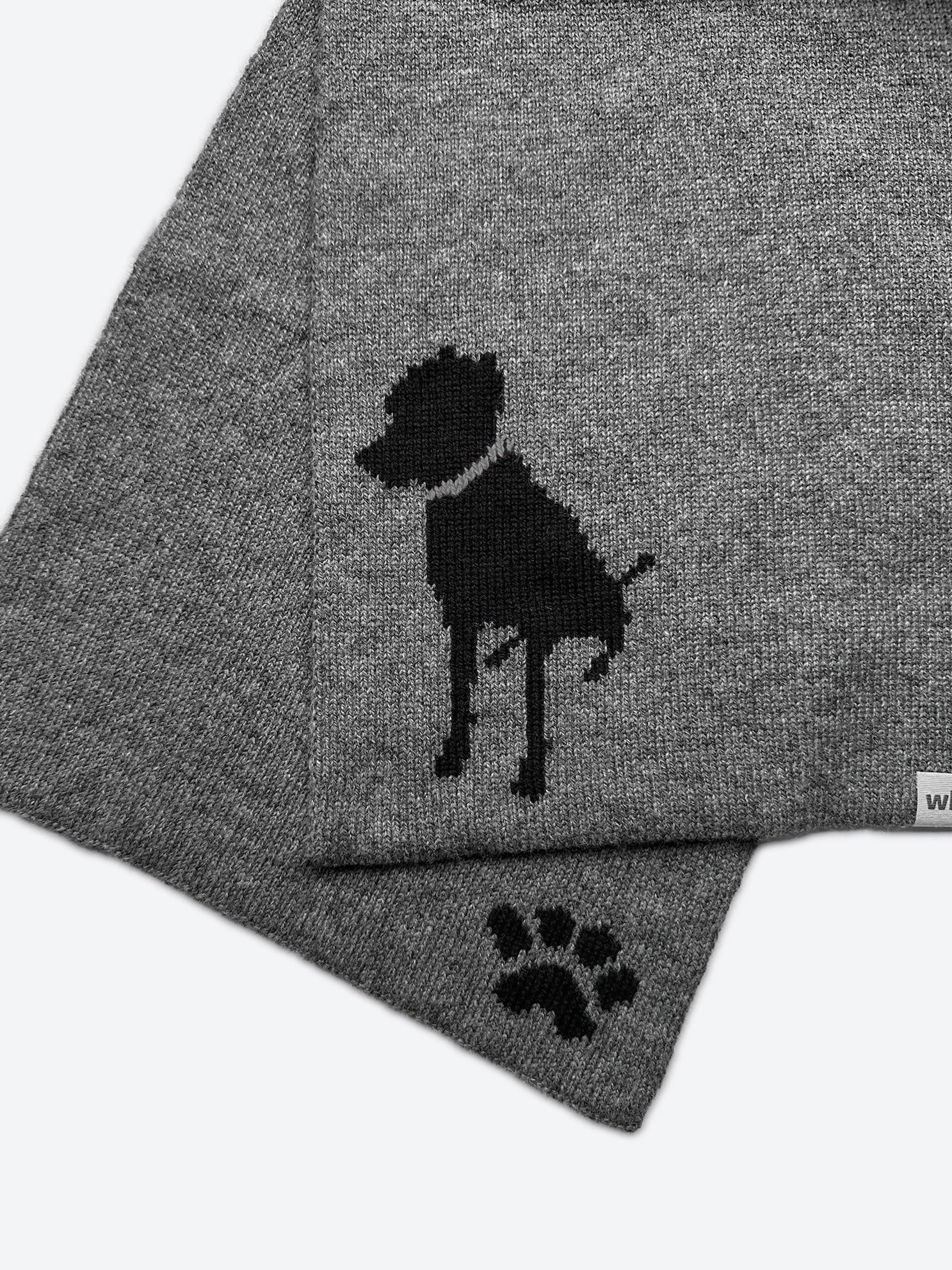 custom reversible merino wool scarf with labrador and pawprint in dark grey and dark navy