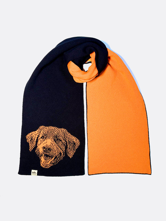 reversible merino wool springer spaniel dog scarf in orange and navy - Woolkind