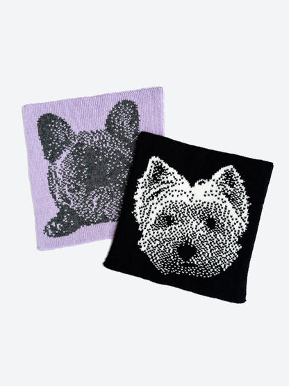 sustainable french bulldog and west highland terrier westie pet portrait scarf in merino wool - woolkind