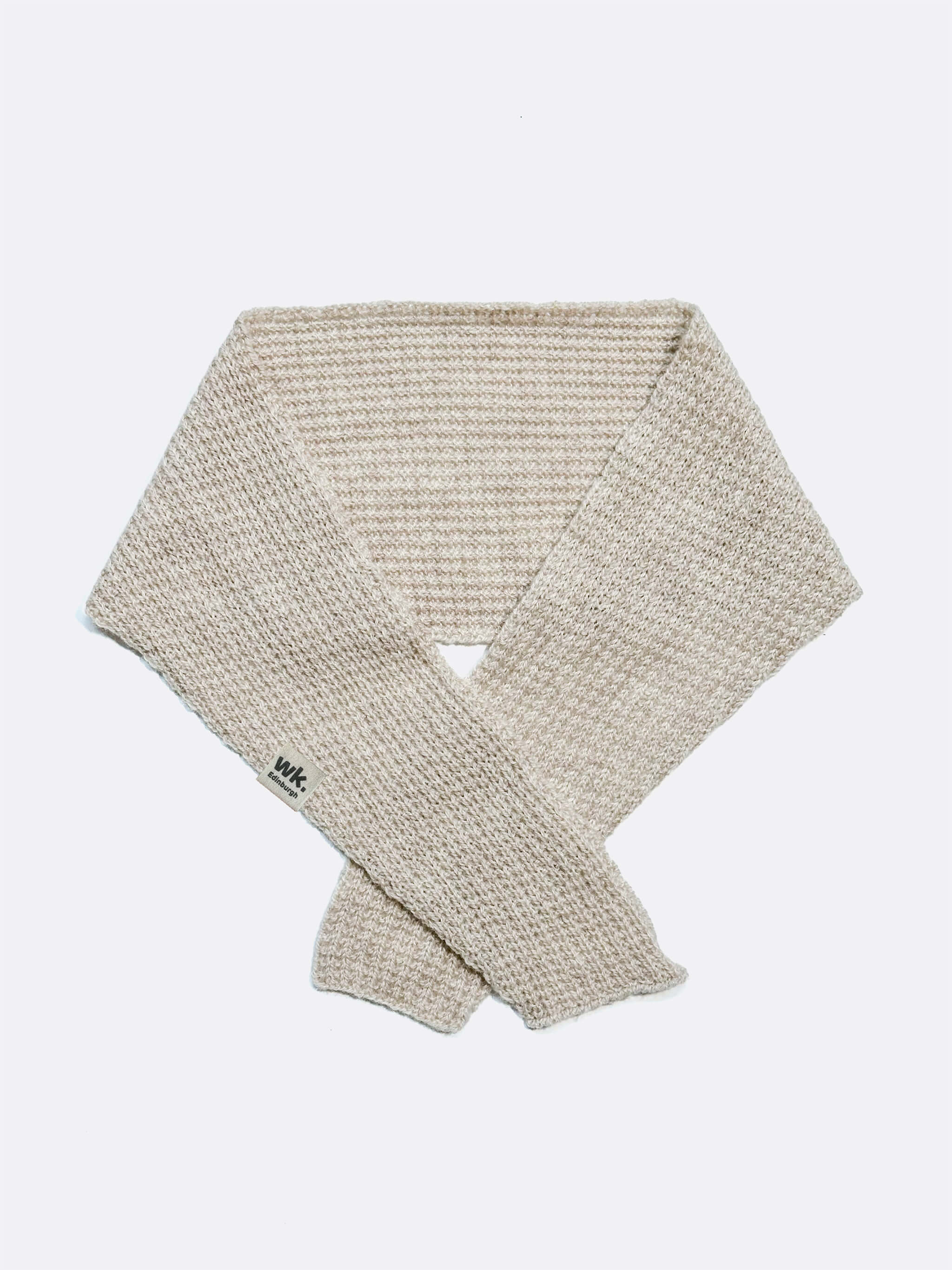oatmeal brown textured knitted merino wool Neckerchief scarf on a white background - woolkind
