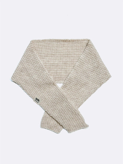 oatmeal brown textured knitted merino wool Neckerchief scarf on a white background - woolkind