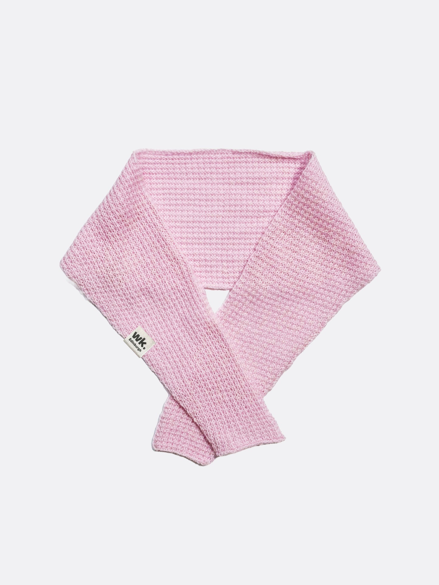 Pink textured knitted merino wool Neckerchief scarf on a white background - woolkind