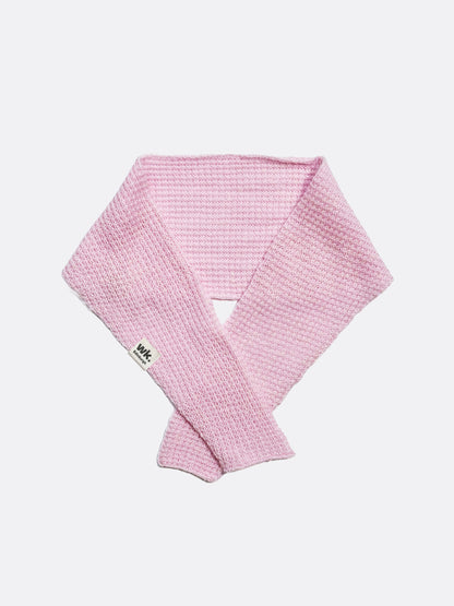 Pink textured knitted merino wool Neckerchief scarf on a white background - woolkind