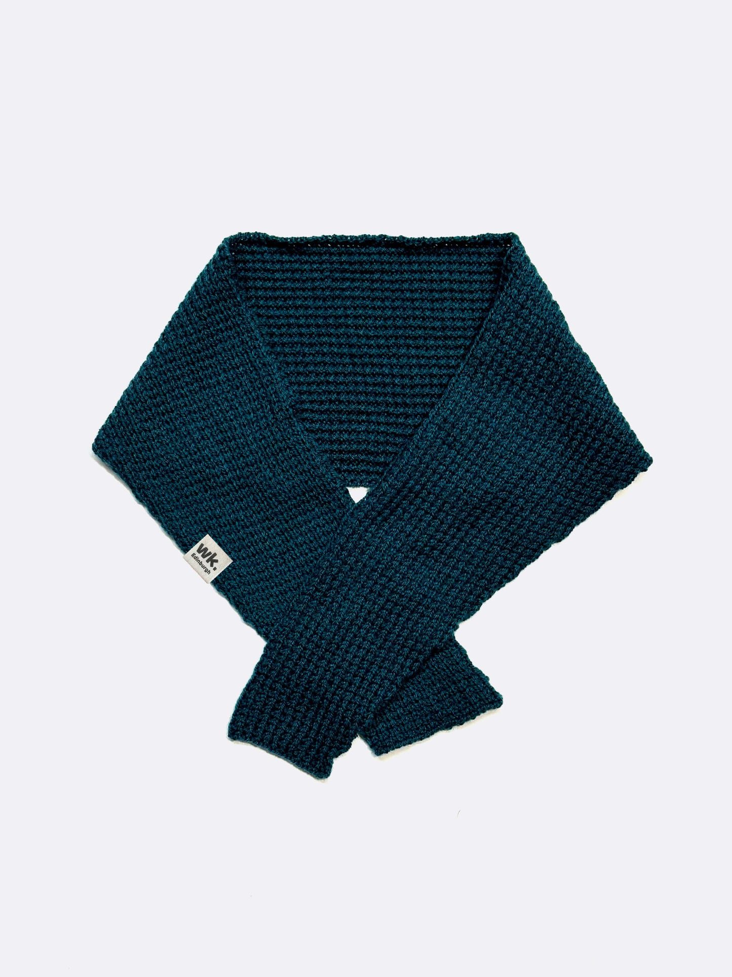 teal textured knitted merino wool Neckerchief scarf on a white background - woolkind