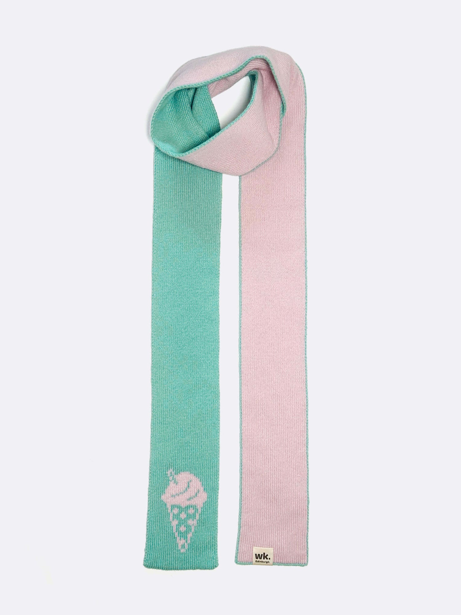pink and blue merino wool ice cream scarf - woolkind