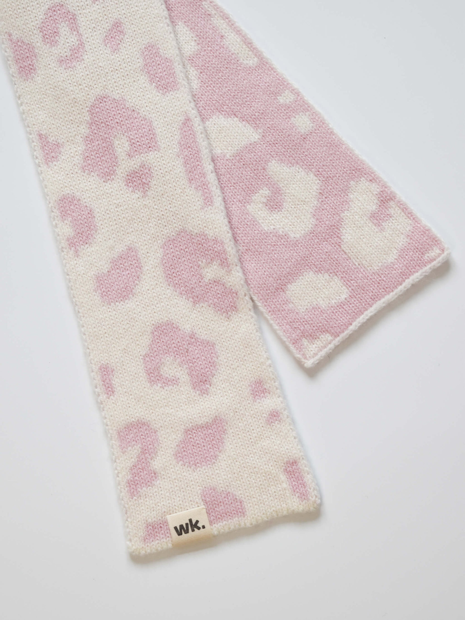 pink and cream skinny merino wool leopard print scarf - Woolkind