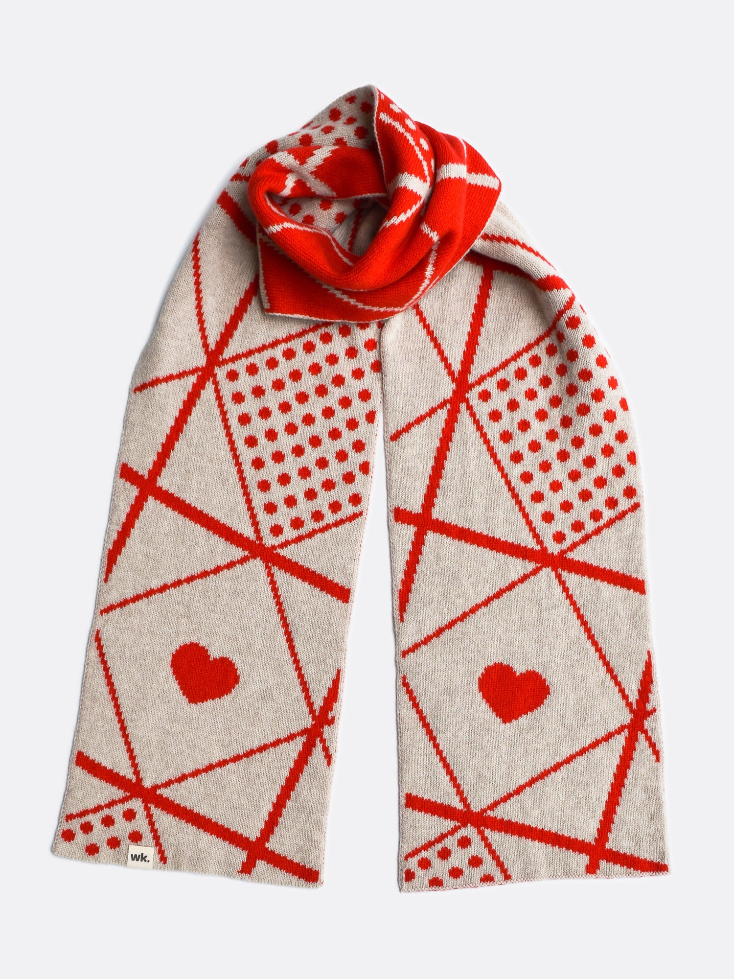 red and beige knitted Sanquhar merino wool scarf - Woolkind