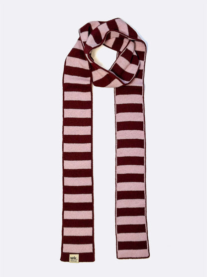 knitted skinny merino wool scarf in burgundy and pink - woolkind