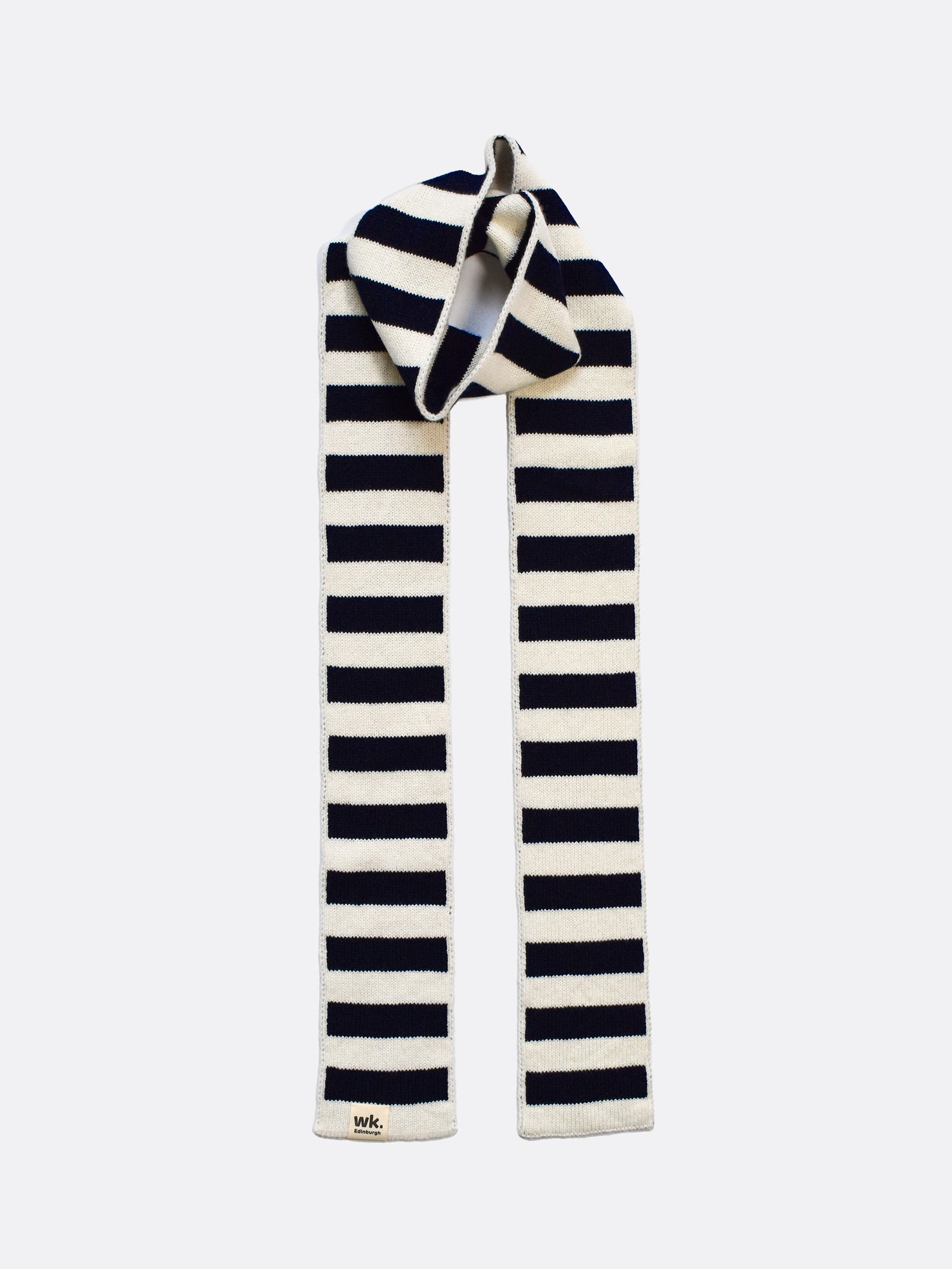 navy blue and cream skinny narrow merino wool stripe scarf - Woolkind
