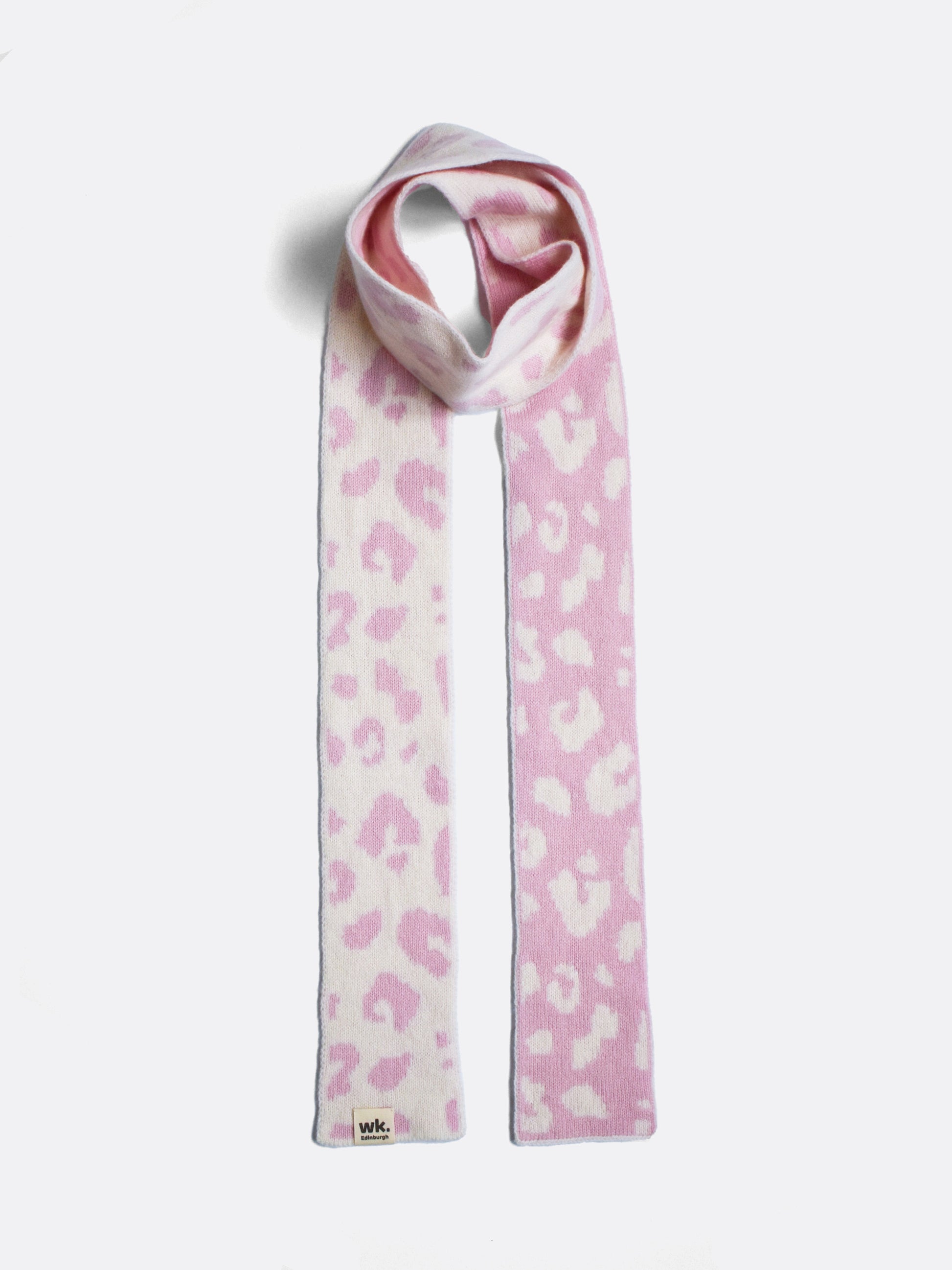 pink and cream skinny merino wool leopard print scarf - Woolkind