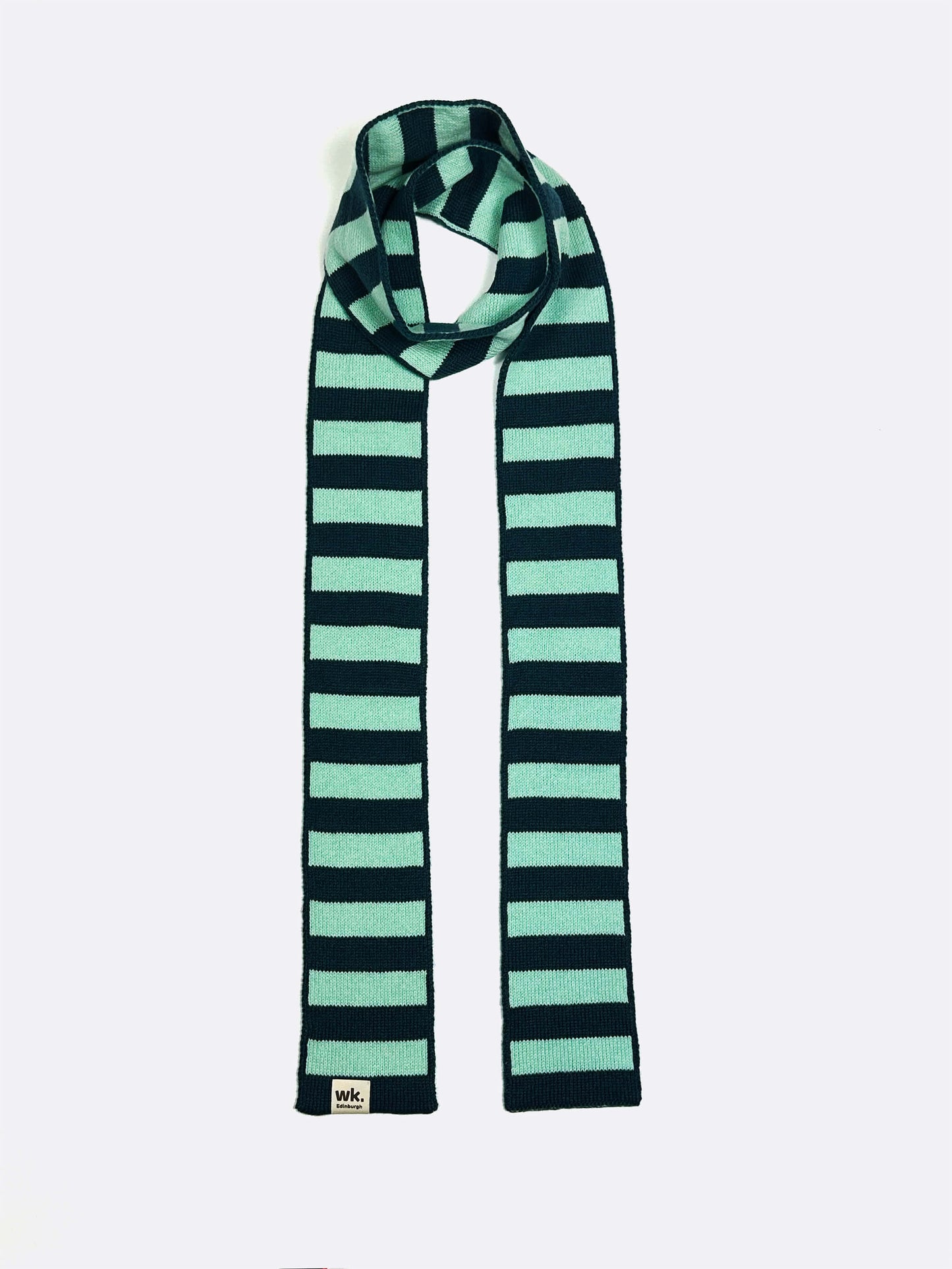 knitted skinny merino wool scarf in teak and aqua - woolkind