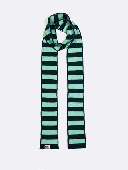 knitted skinny merino wool scarf in teak and aqua - woolkind