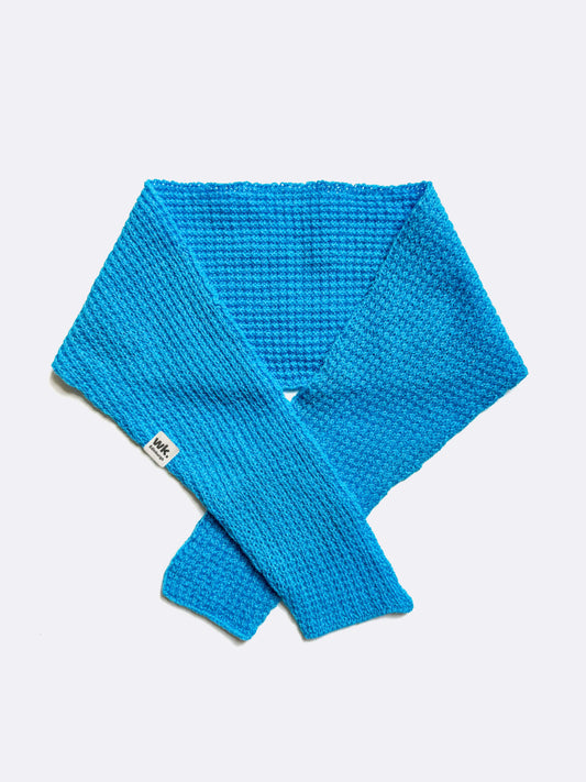 blue textured knitted merino wool Neckerchief scarf on a white background - woolkind