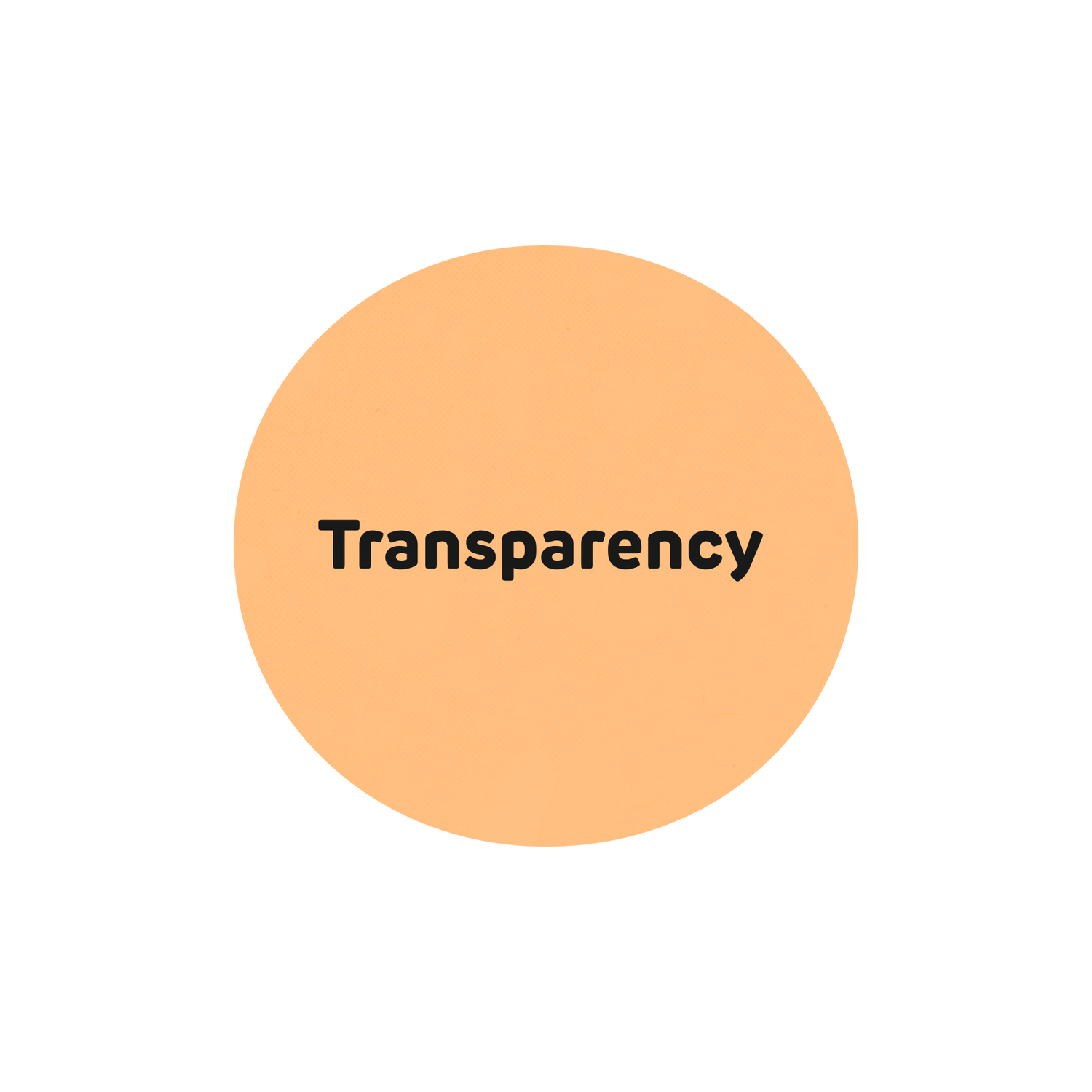 orange circle with the word "transparency" written in the middle in black text