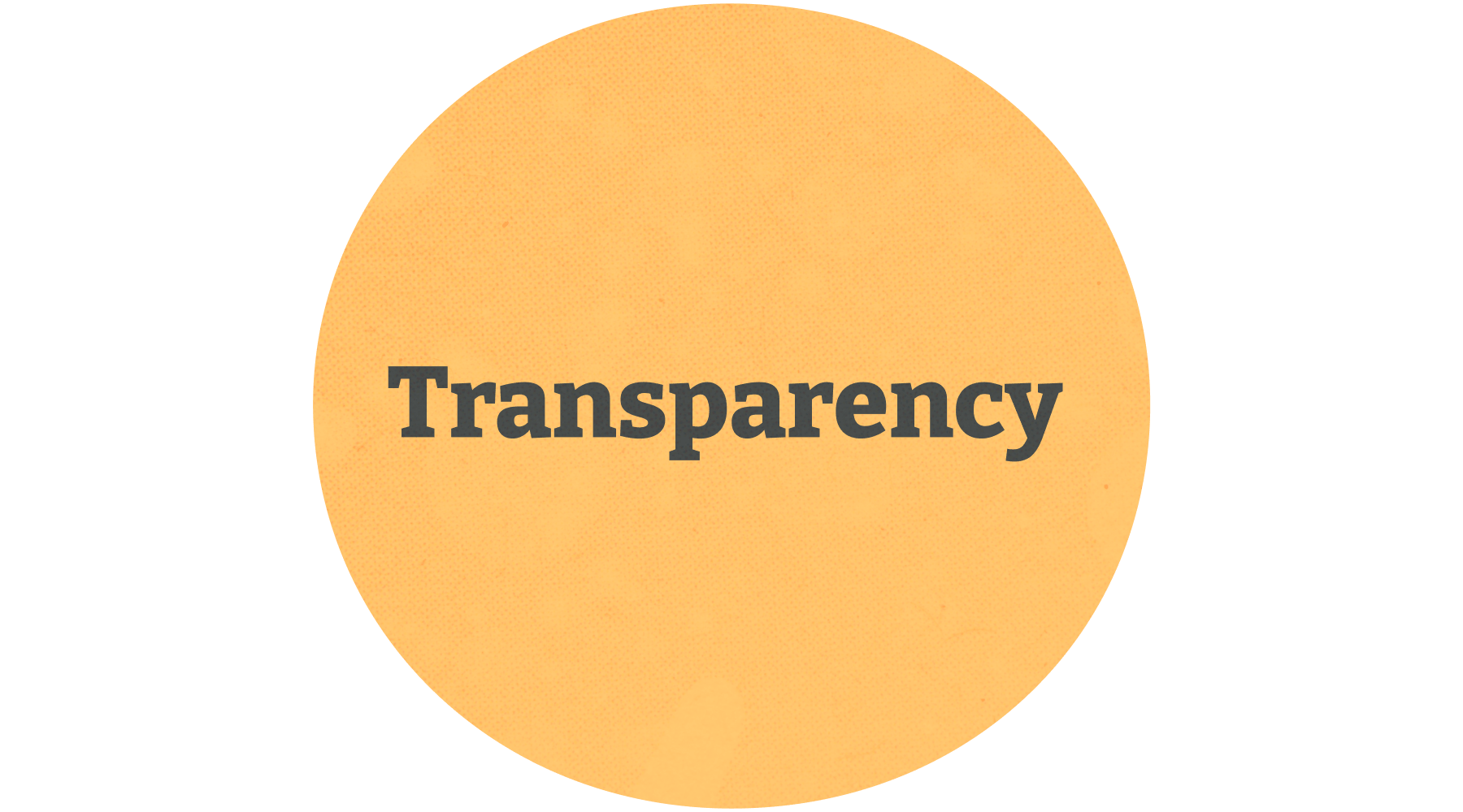 orange circle with the word "transparency" written in the middle in black text