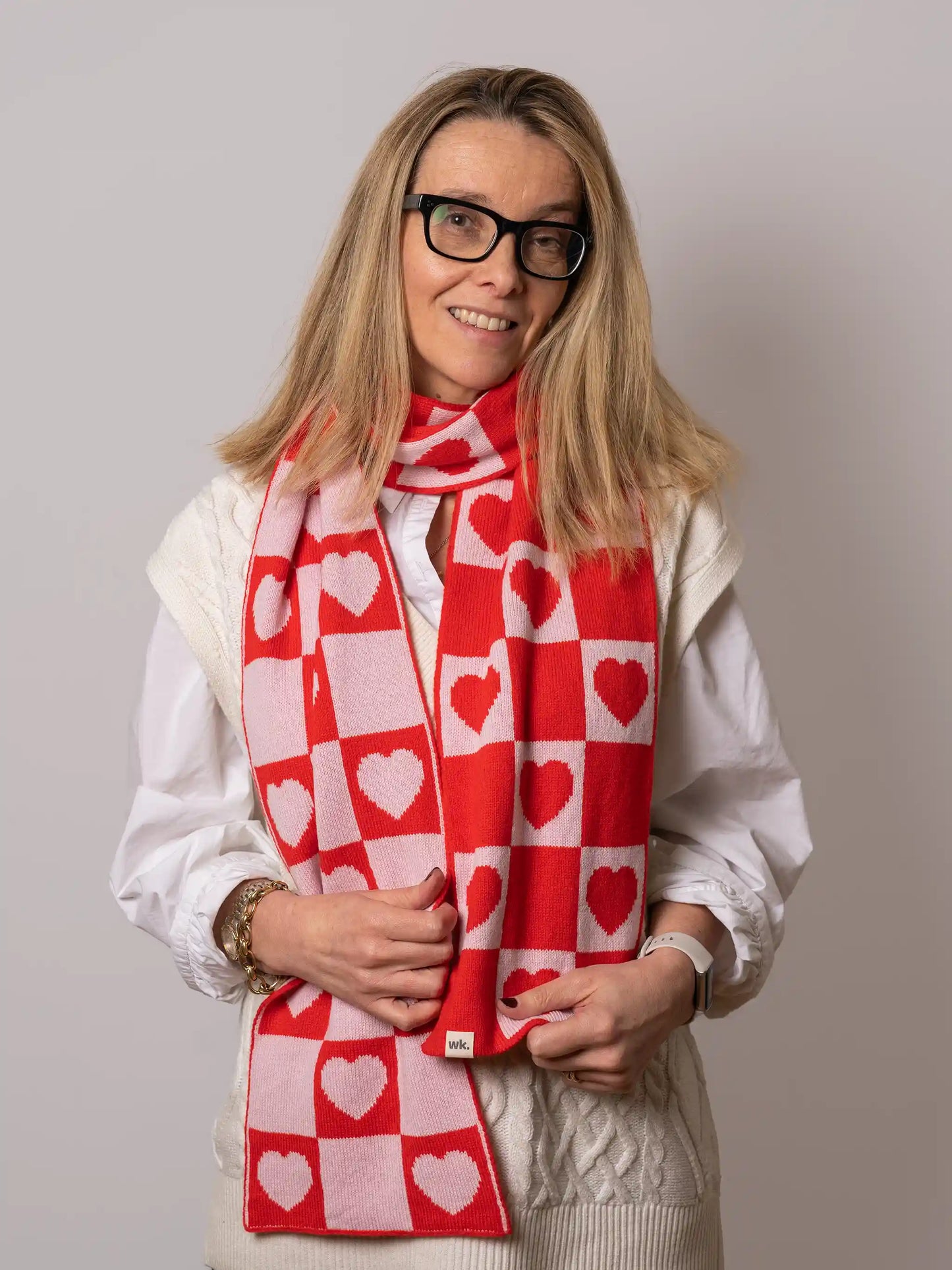 Love Heart Scarf - Baby Pink & Fire Red