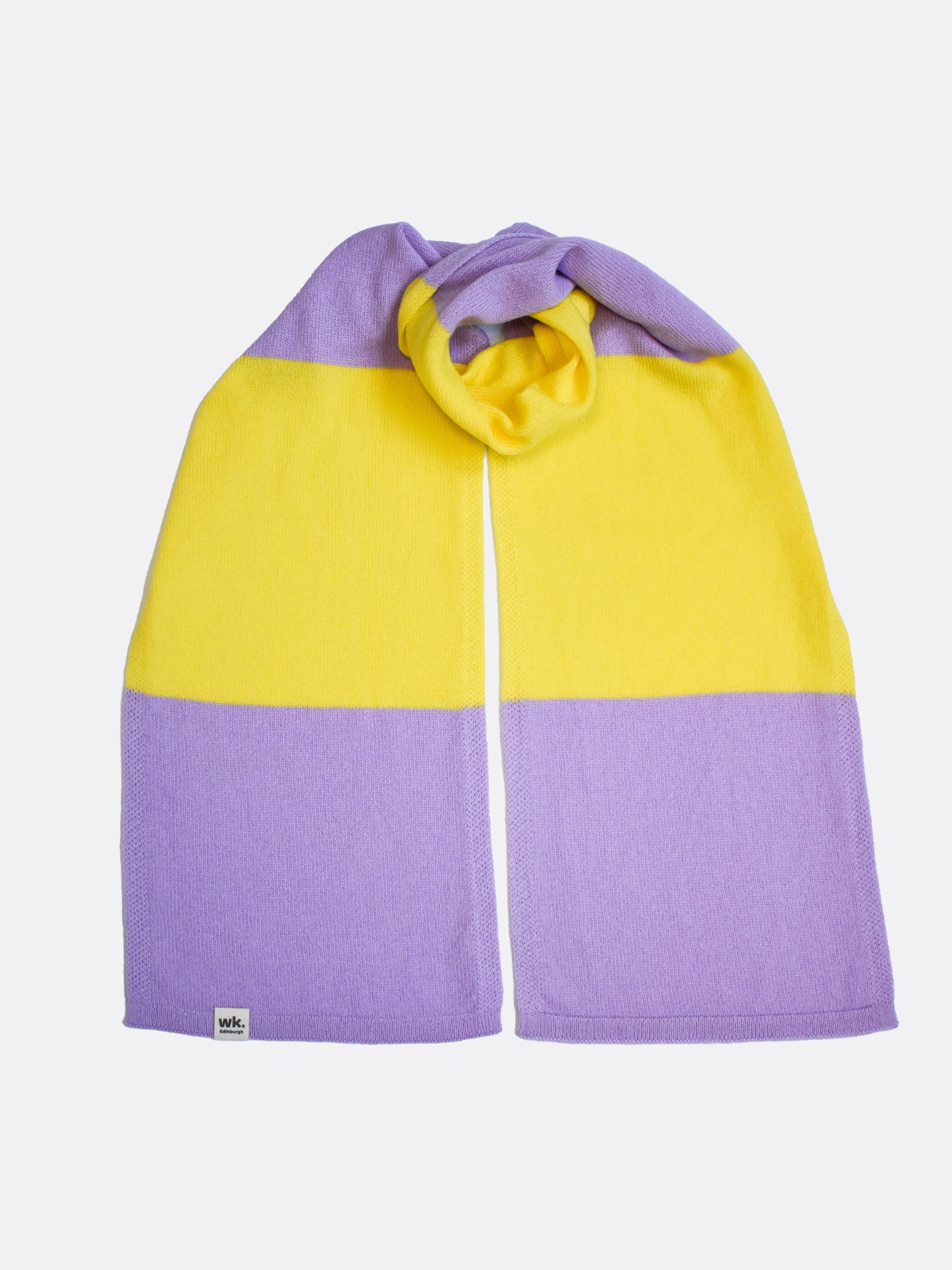yellow and lilac merino wool block scarf - woolkind