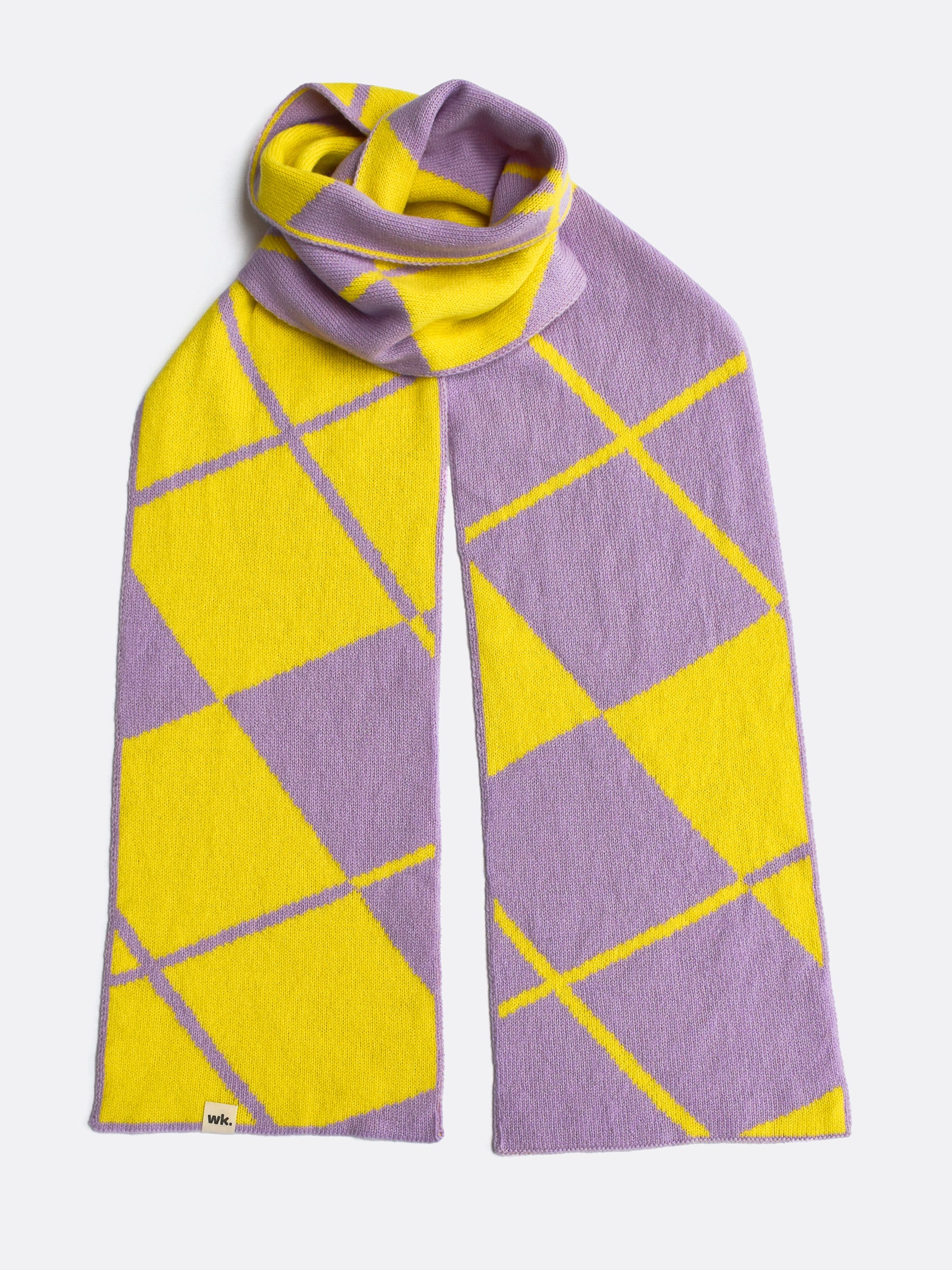 yellow and lilac knitted argyle merino wool scarf - Woolkind