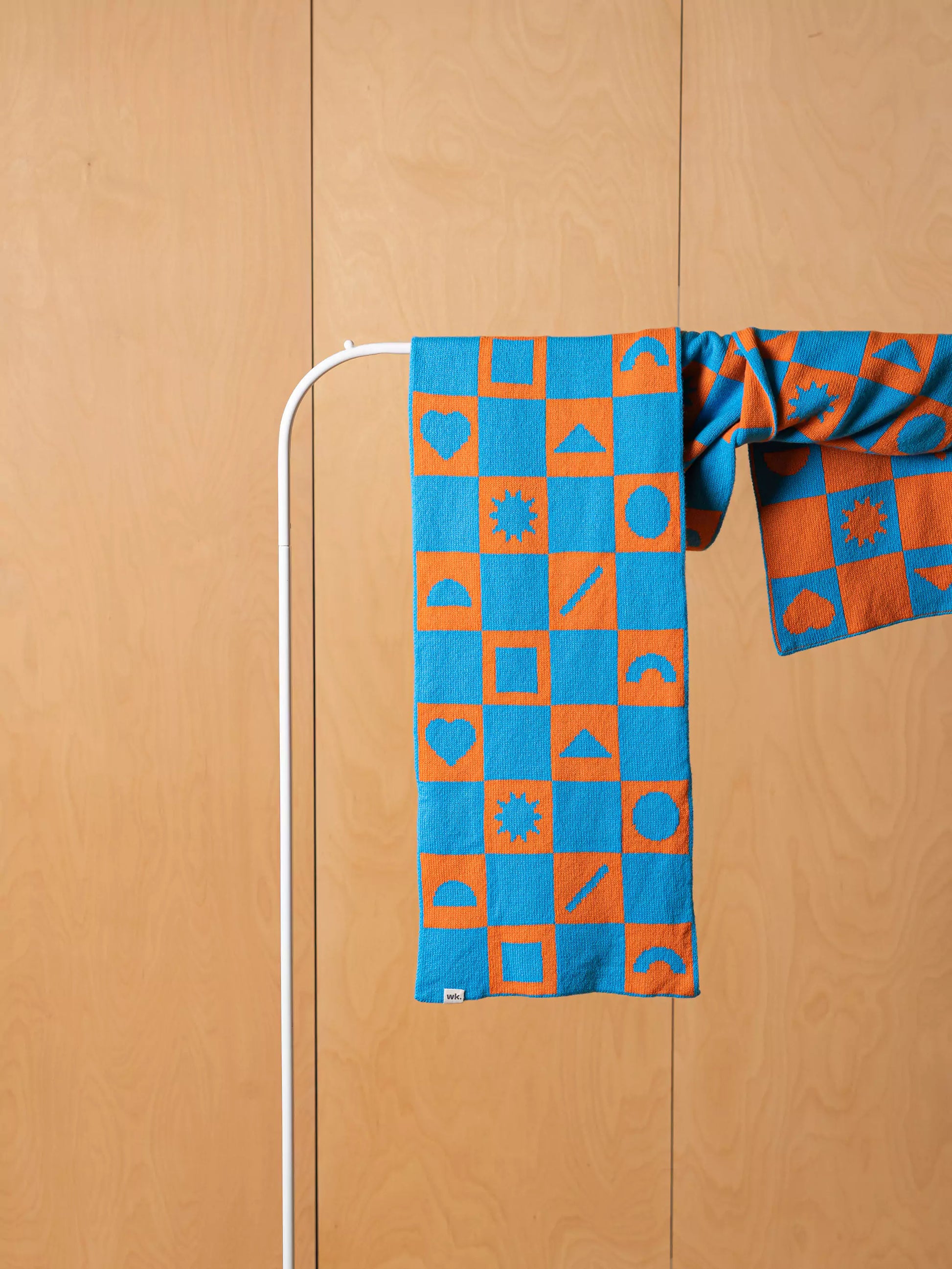 Misfits - The Chequerboard Scarf - Carrot Orange & Skye Blue - Woolkind